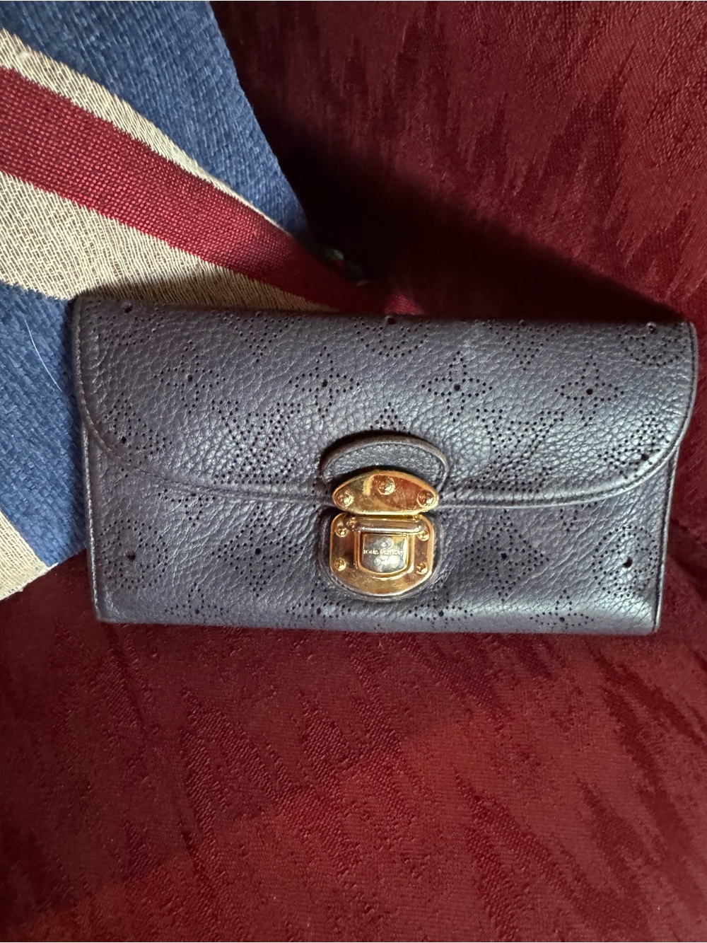 Louis Vuitton Mahina Navy Perforated Leather Wallet with Gold Hardware *note